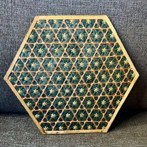 Woven Hexagonal Trivet Natural Straw Wood Hot Pad Wall Art Bohemian Boho Decor